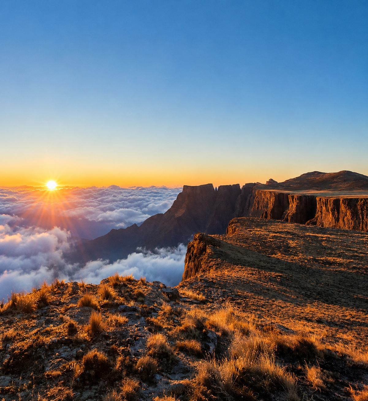 Sunset view from the Drakensberg Mountains in South Africa