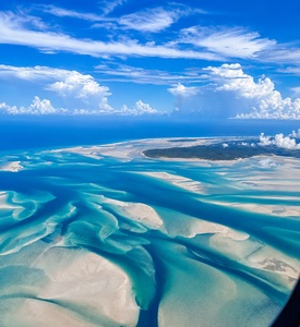 Aerial view of Bazaruto Archipelago and turquoise sandbanks in Mozambique