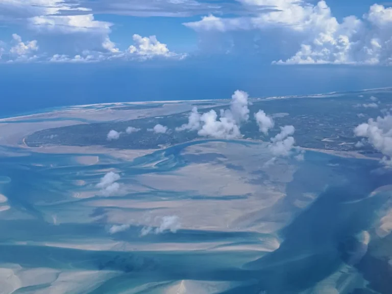 Aerial view of Bazaruto Archipelago sandbanks in Mozambique