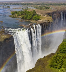 Victoria Falls and rainbow viewed from Zimbabwe